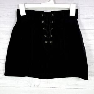 VTG Forever 21 Y2k xs black velvet skirt academia schoolgirl goth emo tie preppy